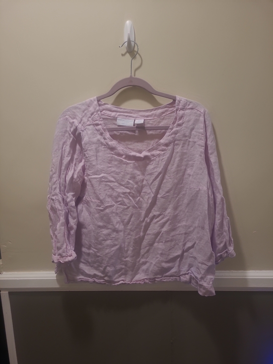 Martha Stewart Tops - Martha Stewart Collection 100% Linen Blouse Size Xl Pink Purple 3/4 Sleeves Slit